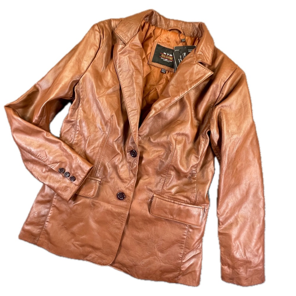 Real Leather Brown Quilted Lined Jacket L 90s Vintage Y2K Academia Preppy NWTs